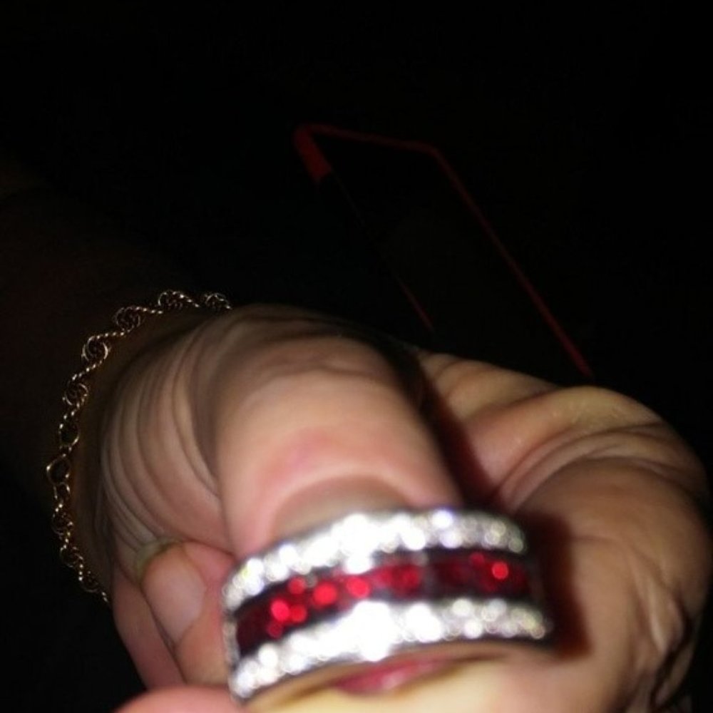 Ruby Red and Rhinestone Band MEN RING - Picture 4 of 5